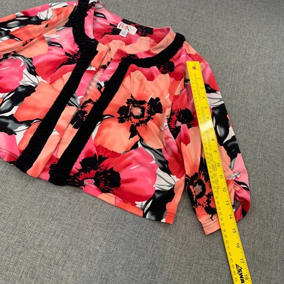 R&K Originals cropped Floral Open Jacket Cardigan 16 Black Pink Orange 3/4 Sleev - Picture 2 of 15